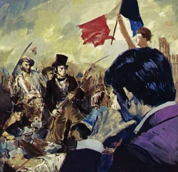 A Revolução Francesa inspirou Eugene Delacroix a pintar A Liberdade guiando o povo francês (litografia a cores)