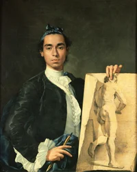 Auto-retrato segurando um estudo nu