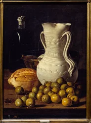 Jarro, pão e peras pequenas. Quadro de Luis Melendez
