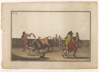 O touro é desafiado com asanderillas
Coleccion de las principales suertes de una corrida de toros (título da série)
Colecção das manobras mais importantes na tourada (título da série)