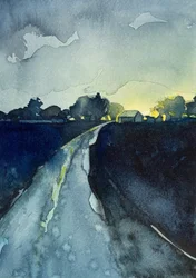 Crepúsculo na estrada rural