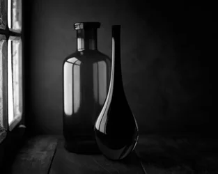 Garrafas elegantes à luz da janela