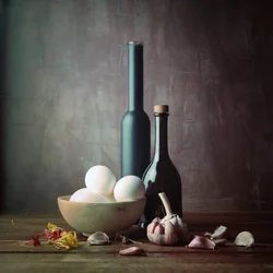 Natureza morta numa cozinha rústica