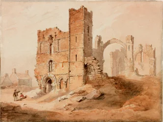 Lindisfarne Abbey - West Front (lápis e aquarela sobre papel)