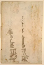 Dois Projetos para Bases Cruzadas de Altar; verso, Desenhos para cinco projetos