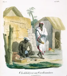 Fazendo sandálias de corda, 1827-35