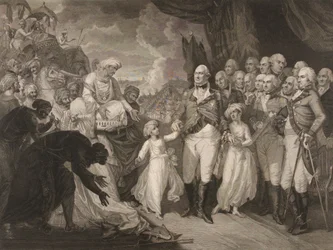 O Marquês Cornwallis a receber os príncipes reféns, filhos do Sultão Tippoo