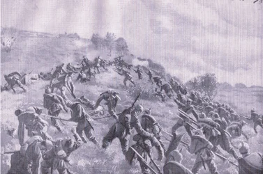 A retomada de Szawle. Atacar o cume, de The Illustrated History of the World War 1914-1915 pub. pela Union Berlagsefellfchaft