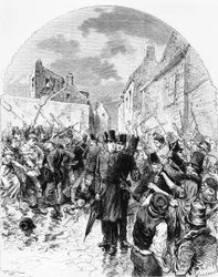 Tumultos na Irlanda - Um padre católico preso pela polícia em Mullingar é salvo pelo povo, do Le Monde Illustré, 25 de junho de 1881