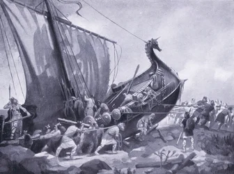 Magnus navega em torno do Mull de Cantyre AD1098, década de 1920