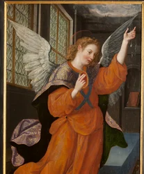 Adoração dos Reis Magos, Tríptico, Painel esquerdo, parte traseira, detalhe, pintura em madeira