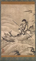 O explorador chinês Zhang Qian em uma balsa, meados do século XVI.