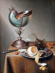 "Nature morte a la coupe nautile" (Natureza morta a la coupe nautile) Peinture de Marten Boelema de Stomme (1611-1644) - Óleo sobre madeira Dim 50x38 cm Hallwylska Museet, Estocolmo