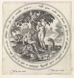 Eva oferece a Adão o fruto proibido
História de Adão e Eva (título da série)