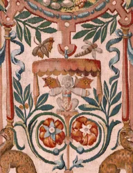 Museu Diocesano. Tapeçaria flamenga. Bruxelas. Ateliê François Geubels. Série História de Gideão. Os israelitas entregam a Gideão a sua parte do saque. Seda e lã. Legado do bispo.