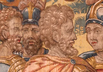 Museu Diocesano. tapeçaria flamenga. Bruxelas. Atelier François Geubels. Série História de Gideão. Os guerreiros são escolhidos. Seda e lã. Legado do Bispo Vicente Roca de la Serna. Barroco. 1534-1571, no séc.