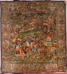 Museu Diocesano (Museu Diocesano). tapeçaria flamenga. Bruxelas. Oficina François Geubels. Série A História de Gideão. A derrota dos midianitas (derrota dos midianitas). Seda e lã. Legado do Bispo Vincent Rock de Serna. Barroco. 1534-1571, no