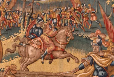 Museu Diocesano. tapeçaria flamenga. Bruxelas. Atelier François Geubels. Série História de Gideão. Os guerreiros são escolhidos. Seda e lã. Legado do Bispo Vicente Roca de la Serna. Barroco. 1534-1571, no séc.