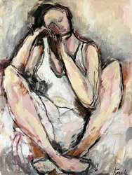 Mulher sentada, pensativa