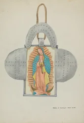 Guadalupe desenhada à mão em forma de lata, c. 1937.