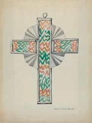 Cruz de Estanho e Vidro Pintado, c. 1937.