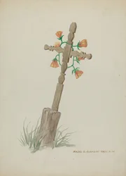 Cruz de madeira usada como lápide, c. 1937.