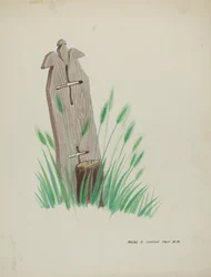 Marcador de sepultura de madeira, c. 1937.