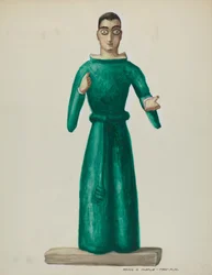 Santo de madeira em vestido verde brilhante, 19351942.