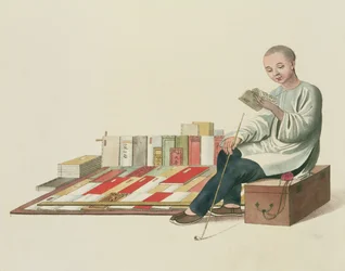 Um livreiro, prato 6 de "O traje da China", gravado por J. Dadley, 1800