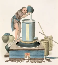Um destilador, prato 24 de "O traje da China", gravado por J. Dadley, 1800