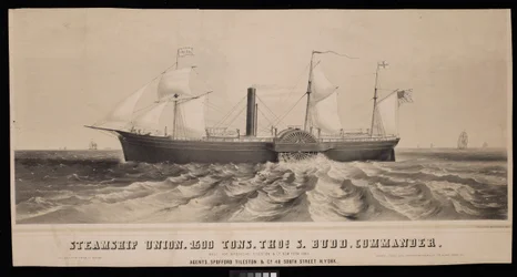Navio a vapor Union. 1500 Toneladas, Thos S. Budd, Comandante. Construído para Spofford Tileston  Co 1851