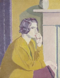 Garota em um casaco de lã amarelo (óleo sobre tela)