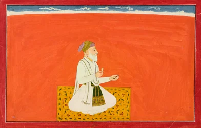 O sábio-médico Dhanvantari, fólio da “Sexta” série <em>Bhagavata Purana</em>, também conhecida como a “pequena” série Guler-Basohli