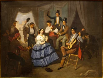 Dançarino numa casa de carnaval. Pintura de Manuel Cabral Bejarano (1827-1891), óleo sobre tela