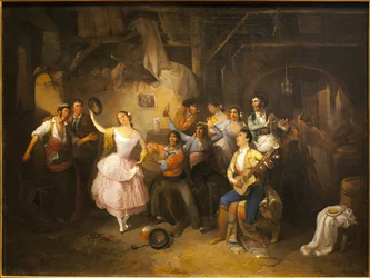 Dançarino numa taverna. Pintura de Manuel Rodriguez de Guzman (1818-1867), óleo sobre tela