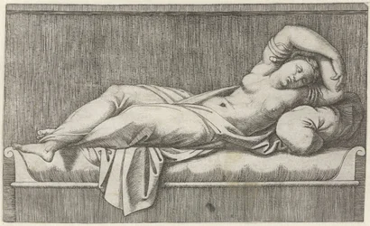 Cleópatra seminua deitada numa cama