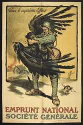 Imagem de um soldado francês estrangulando um grande pássaro (representando a Alemanha?).