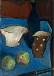 A toalha de mesa azul