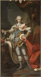 Stanislas II Auguste (Stanislas Auguste Poniatowski) roi de Pologne et grand duc de Lituanie - Retrato de Stanislaw II August Poniatowski, Rei e Grão-Duque da Comunidade Polaco-Lituana (1732-1798), de Bacciarelli, Marcello (1731-1818). Óleo sobre