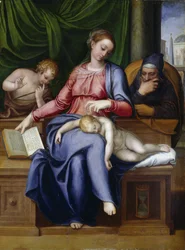 Madonna del silenzio (Virgem e criança com João Batista como Menino) par Venusti, Marcello (1512-15-1579). Óleo sobre madeira