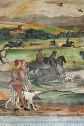 Cena de caça, detalhe da visita de Christian I da Dinamarca a Bartolomeo Colleoni, Salão de Honra