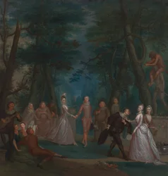 Cena num parque, com figuras da Commedia dell