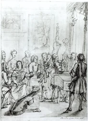 Concerto em Montague House, 1736 (caneta e tinta sobre lápis sobre papel)