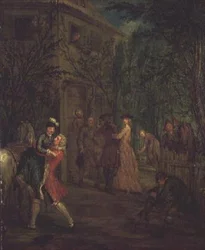 Figuras elegantes no exterior de uma casa