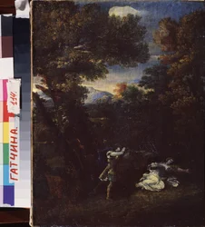 Cephalus e Procris. Pintura de Marcantonio Franceschini (1648-1729), óleo sobre tela. Arte italiana (Bolonha)
