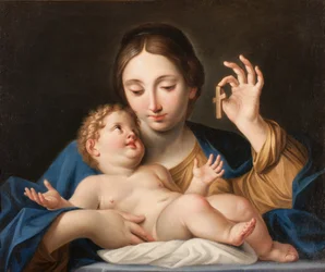 A Madonna mostrando uma pequena cruz a Jesus (óleo sobre tela)