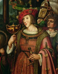 Charles Vth (1500-1558) da Espanha (óleo no painel, detalhe)