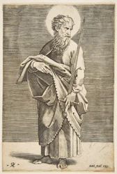 São Paulo olhando para a direita e segurando uma espada e um livro, ca. 1515-27.