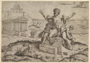 Vidro romano magnífico, baixos-relevos antigos com Laocoon, ca. 1516-20.
