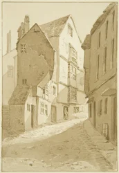 Rua íngreme (lápis e aquarela sobre papel)